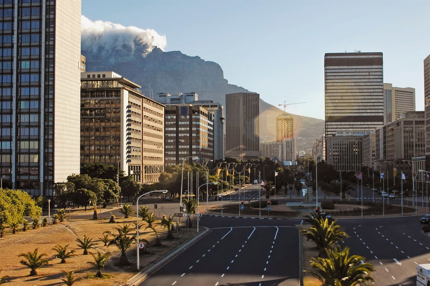 Cape Town city street with Table Mountain behind
